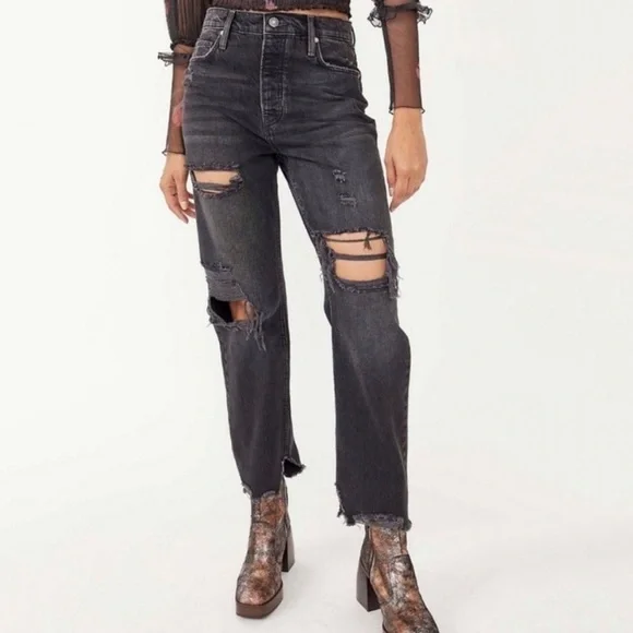 NWT Free People Baggy Tapered Boyfriend Jeans in Obsidian Black - Picture 3 of 9